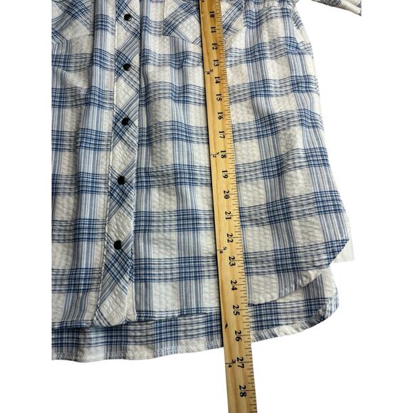Kut from the Kloth Blue Plaid Snap Front Cotton Shirt Jacket Shacket Small - Picture 8 of 11